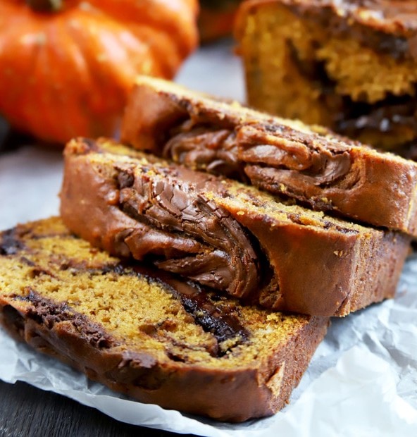 Thumbnail image of pumpkin banana bread with nutella swirl