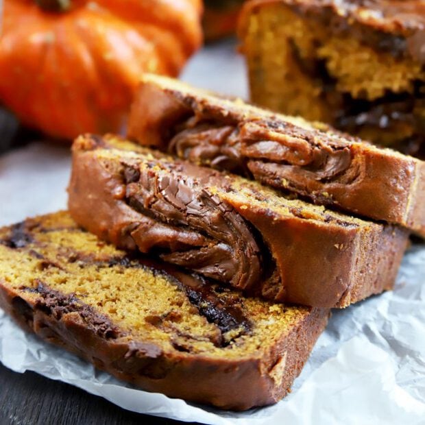 Thumbnail image of pumpkin banana bread with nutella swirl