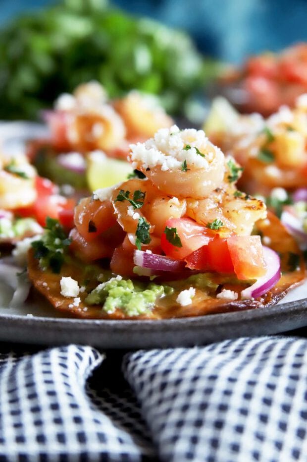 Side picture of shrimp tostadas