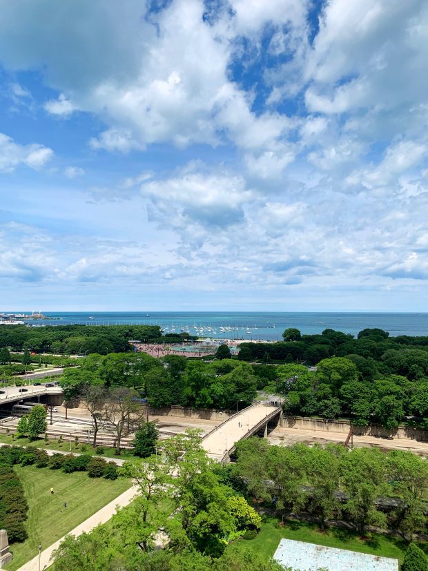 View of the lake and Chicago