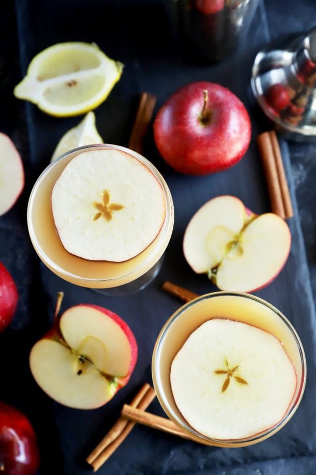 Two cocktails with whiskey and apple for fall