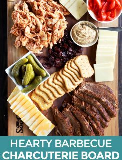 Hearty barbecue charcuterie board Pinterest image