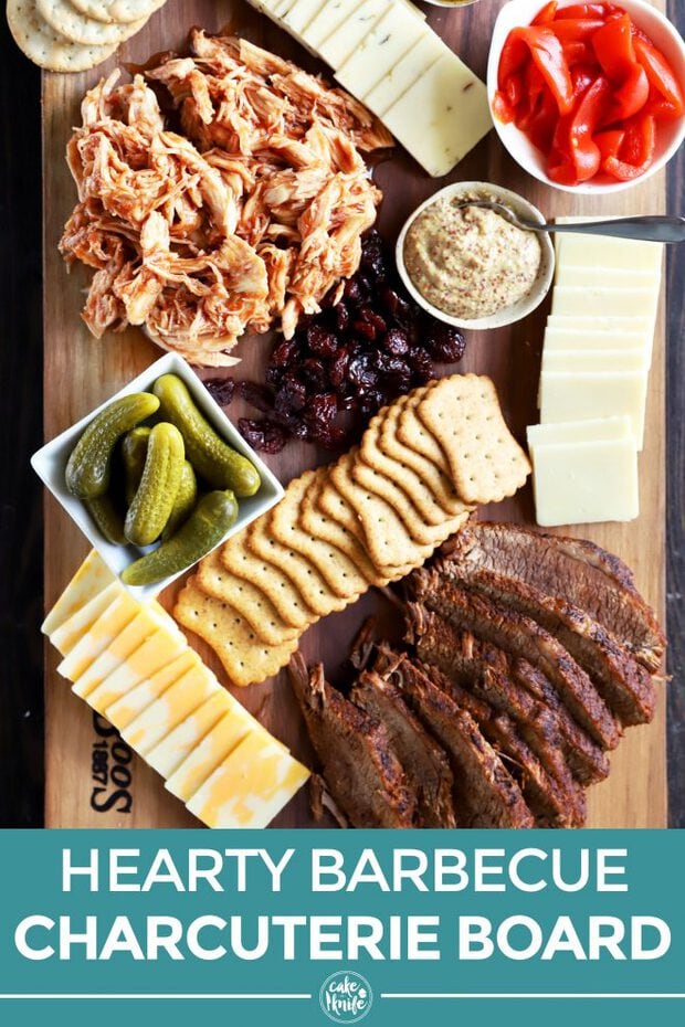 Hearty barbecue charcuterie board Pinterest image