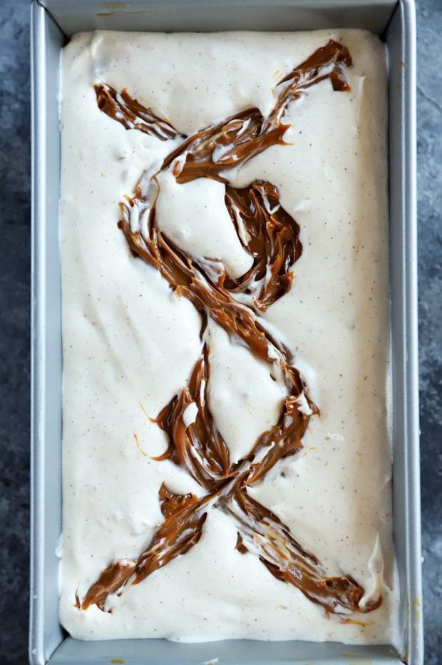 Homemade no churn ice cream with dulce de leche