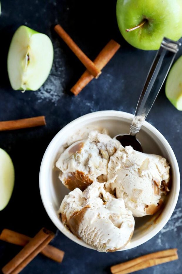 Ice cream in a bowl with a spoon