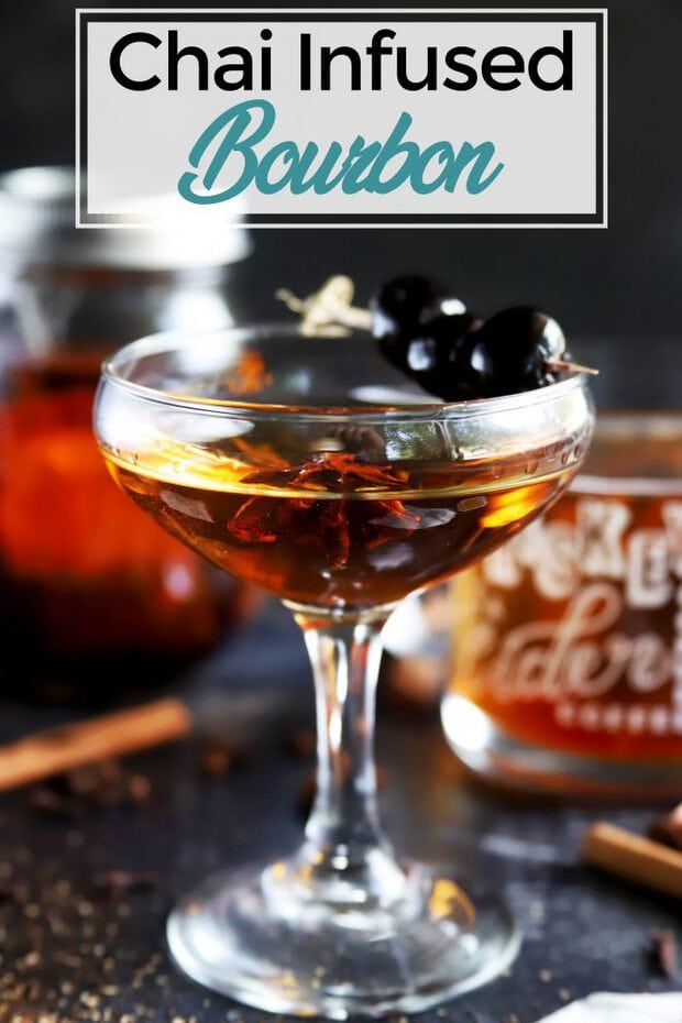 Pinterest image of chai infused bourbon