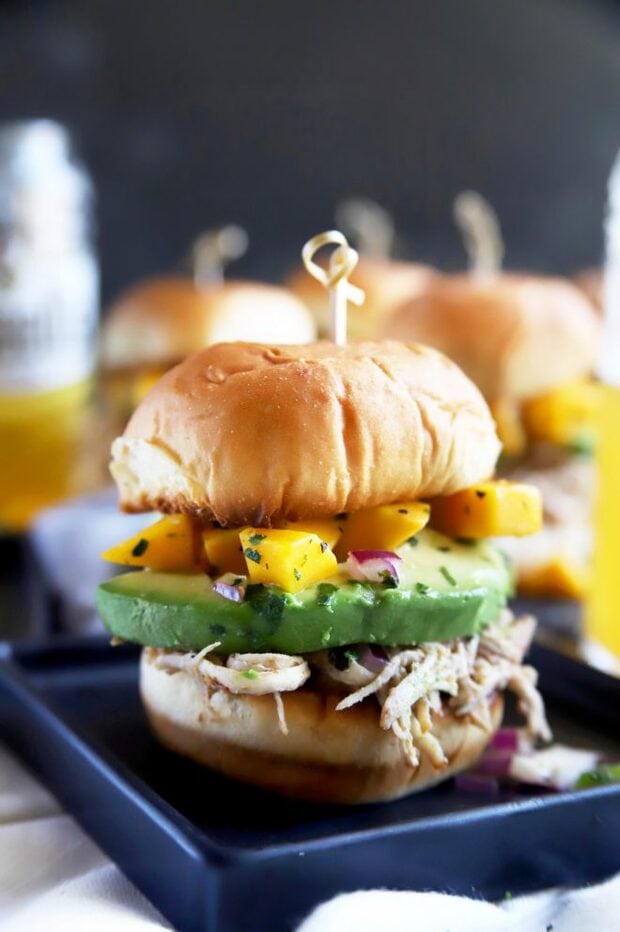 Chicken sandwiches with mango salsa