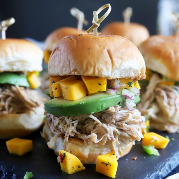 Jamaican Jerk Chicken Sliders with Mango Salsa Cake 'n Knife