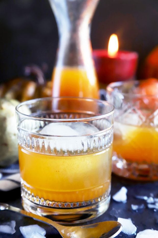 Side photograph of fall cocktails with bourbon