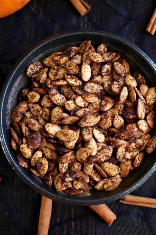 Roasted pumpkin seeds in a bowl