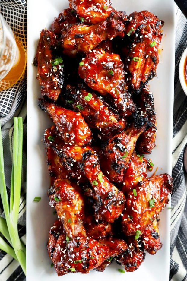 Chicken wings piled up on a plate