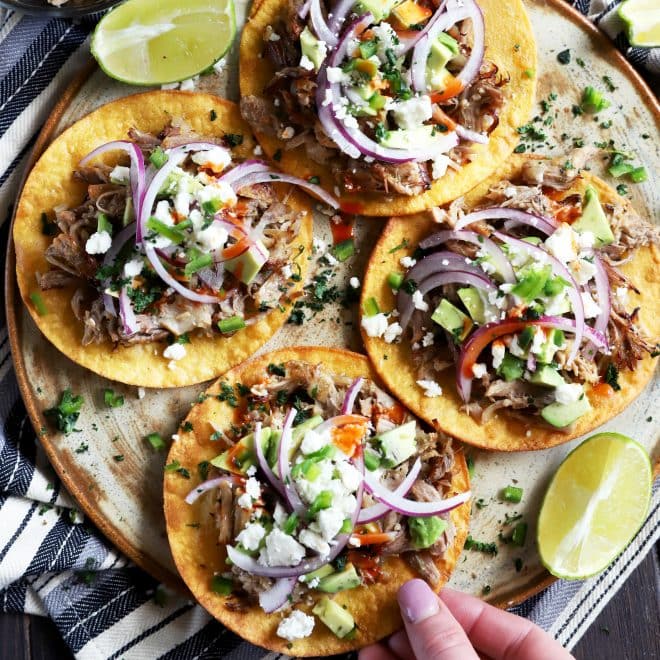 Crispy Instant Pot carnitas tostadas thumbnail