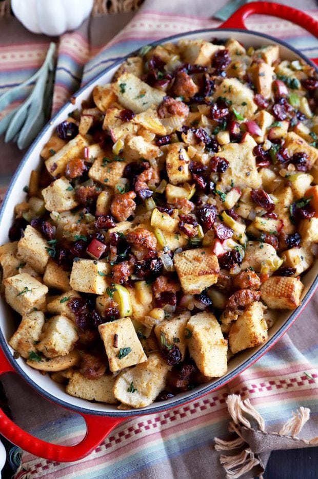 Photo of traditional stuffing in baking dish