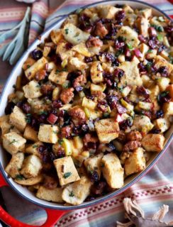 Photo of traditional stuffing in baking dish