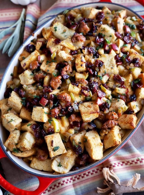 Photo of traditional stuffing in baking dish