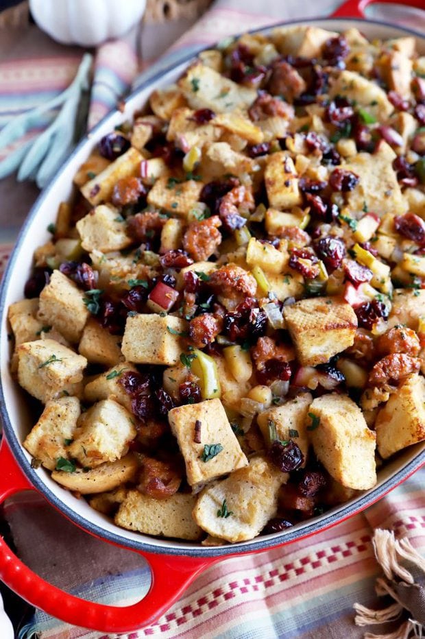 Thanksgiving side dish of sausage stuffing