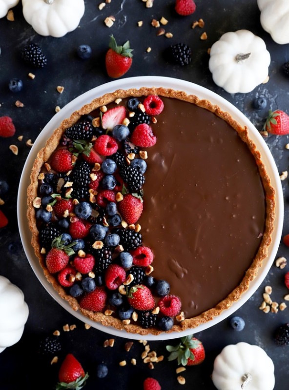 Overhead photo of a ganache tart