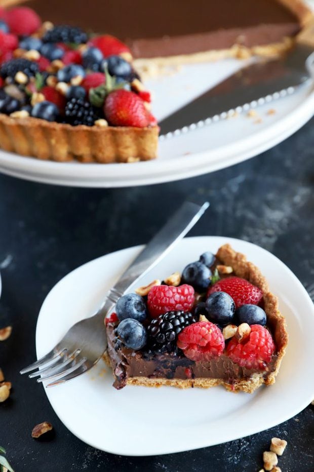 Ganache tart on a plate