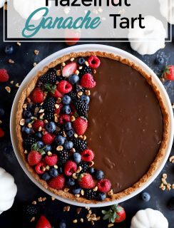 Pinterest image for hazelnut ganache tart