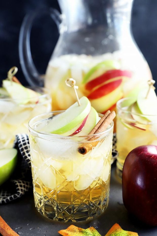 Photo of apple pie sparkling sangria in a rocks glass