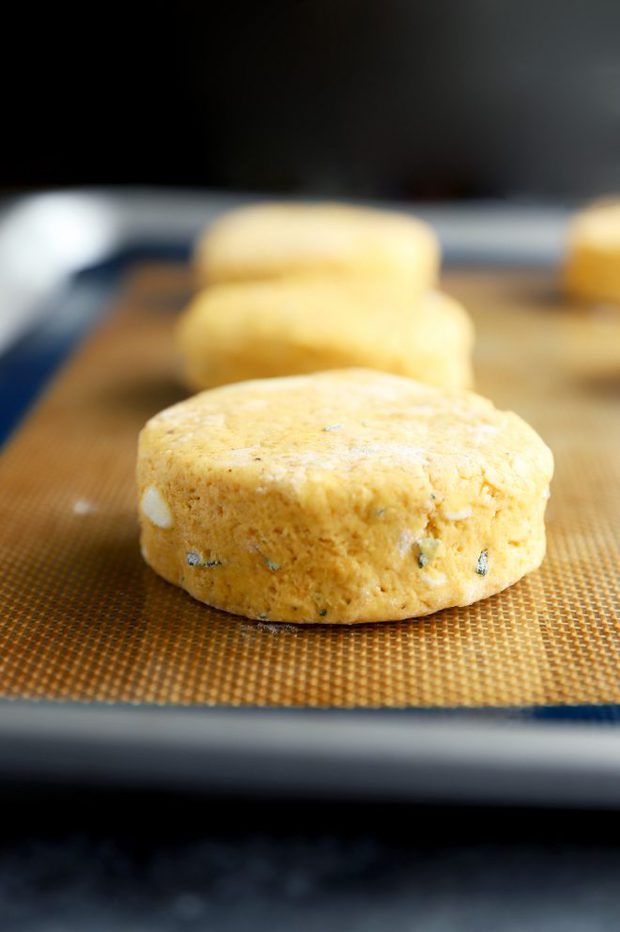 Biscuits on a baking sheet before baking