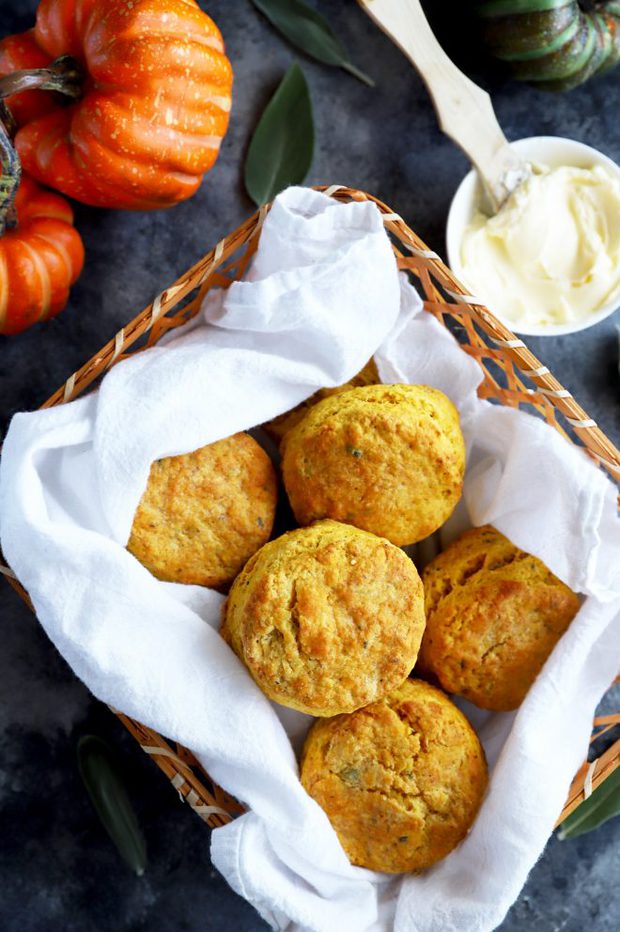 Overhead photo of pumpkin sage biscuits