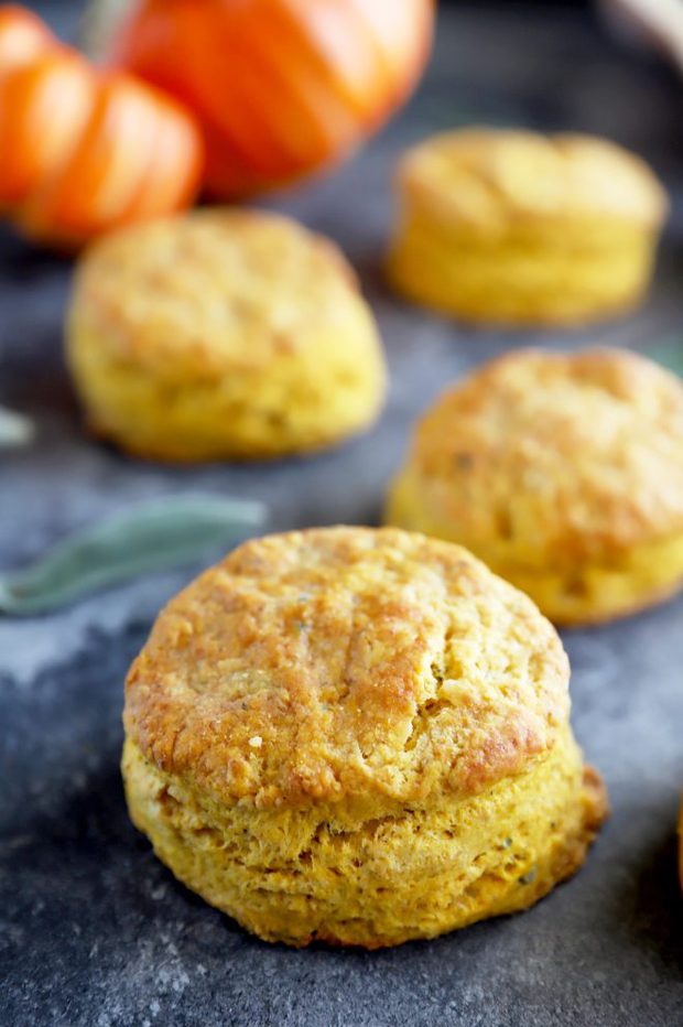 Pumpkin sage biscuits with fresh sage leaves photo