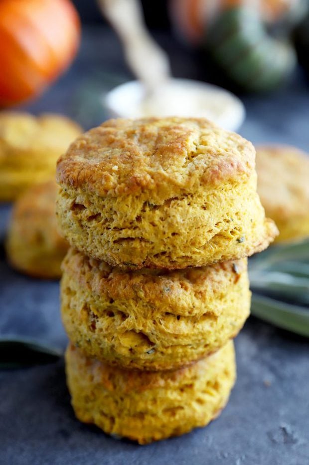 Stacked up pumpkin sage biscuits