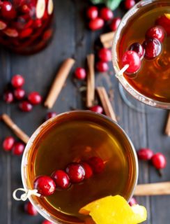 Overhead photo of a Manhattan with cranberry and spice