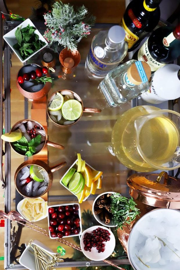 Overhead photo of a festive Moscow mule cart