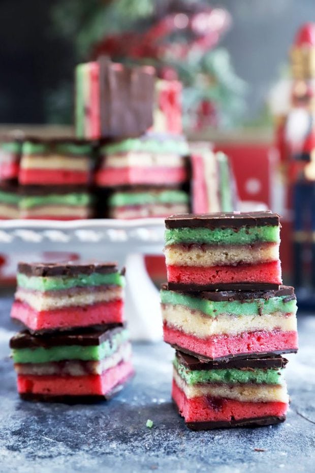 Italian Rainbow Cookies stacked up photo