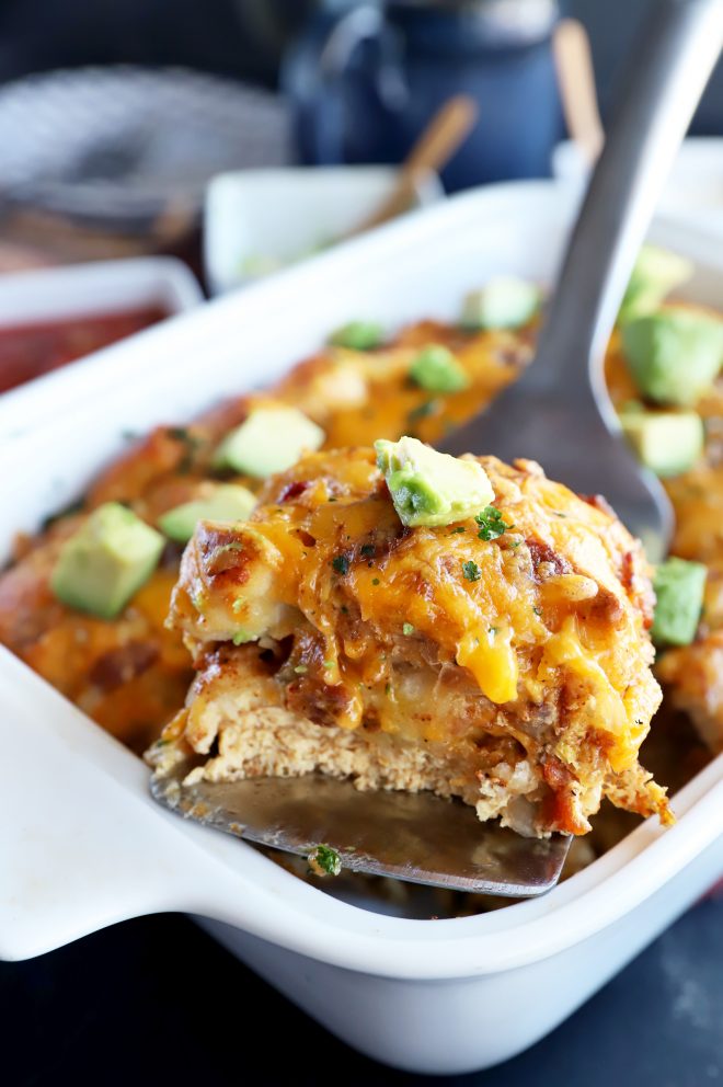 Breakfast bake slice on a spatula photo