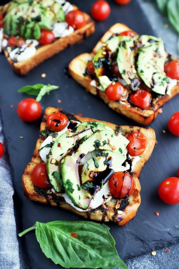 Grilled open faced caprese sandwich photo