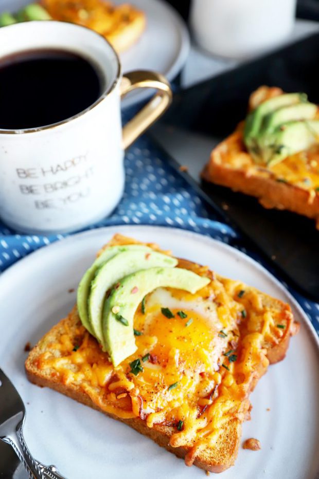 Egg in a hole with coffee photograph