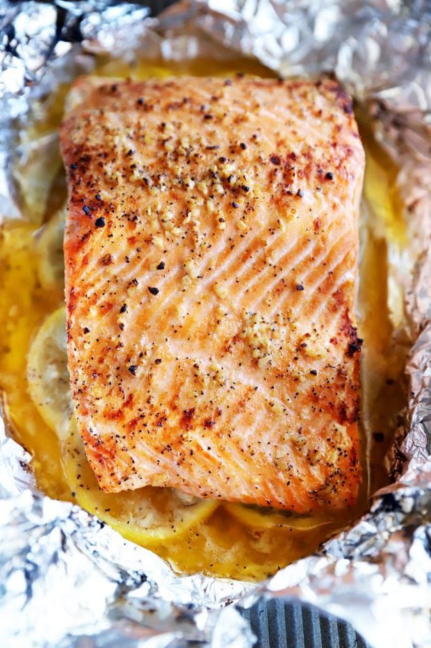 Lemon garlic salmon baked in foil photo