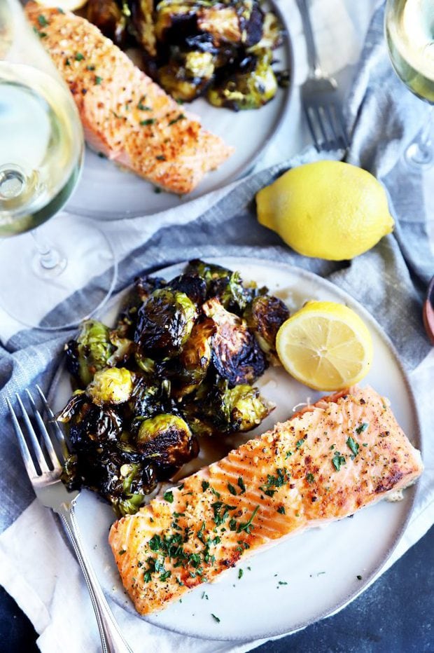 Salmon on a plate with sprouts image