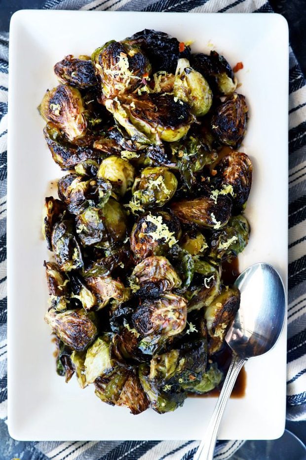 Crispy brussels sprouts on a platter image