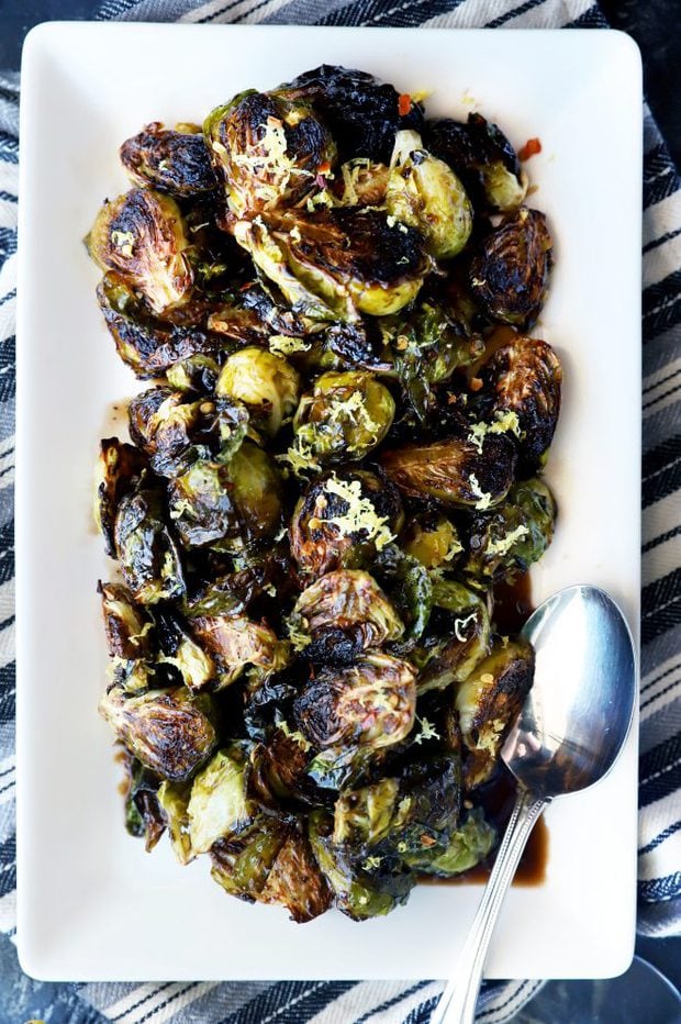 Crispy brussels sprouts on a platter image