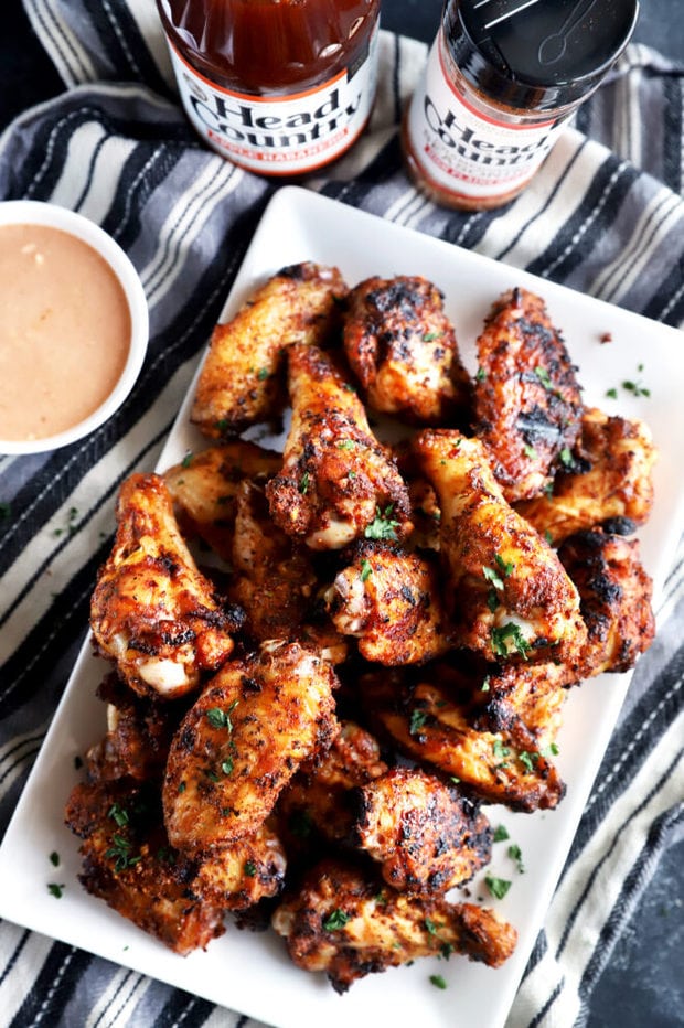 Overhead photo of grilled chicken wings