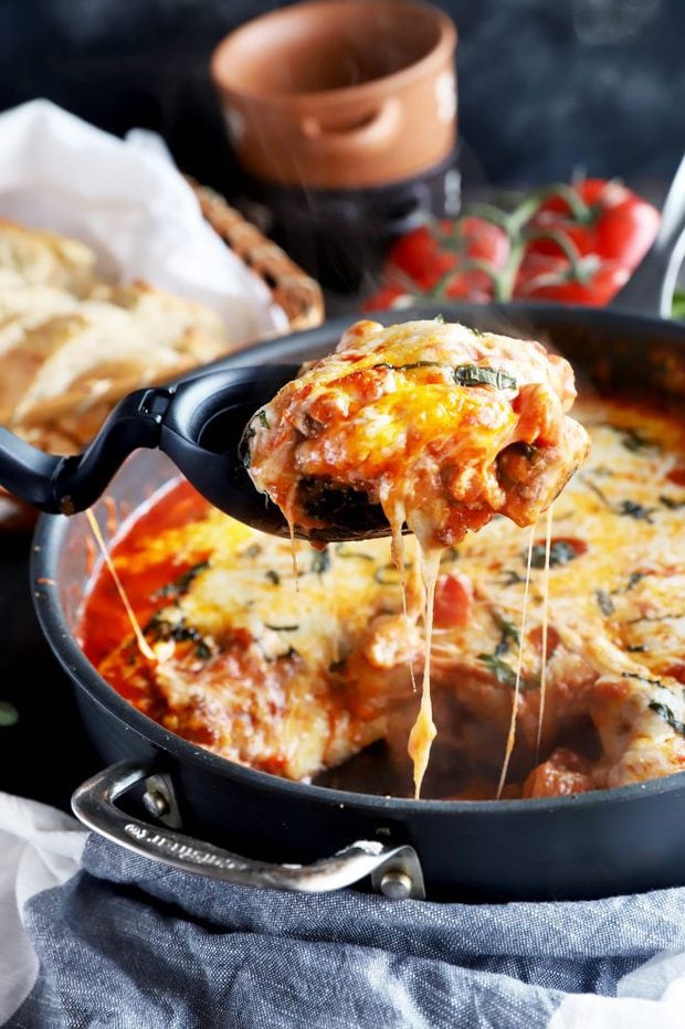 Cheese pull gnocchi in a skillet photo