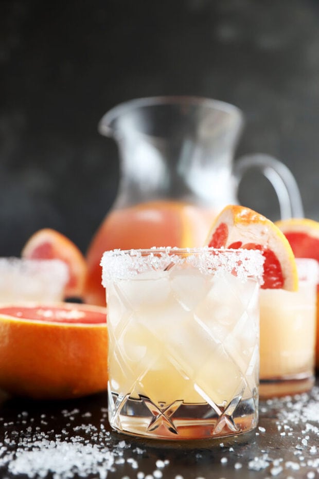 Side image of mezcal cocktail in a glass