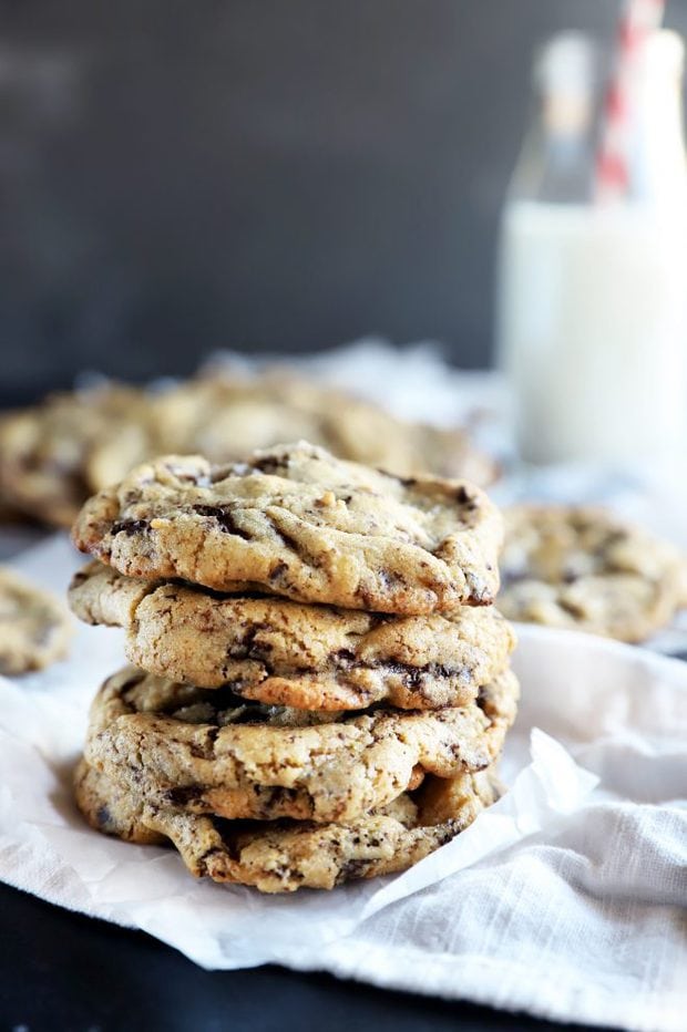 Stacked cookies with milk photo