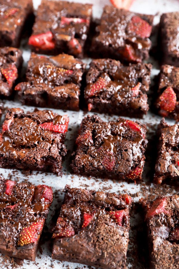 Chocolate brownies with strawberry picture