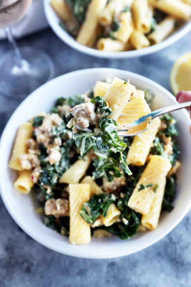 Fork with kale pasta picture