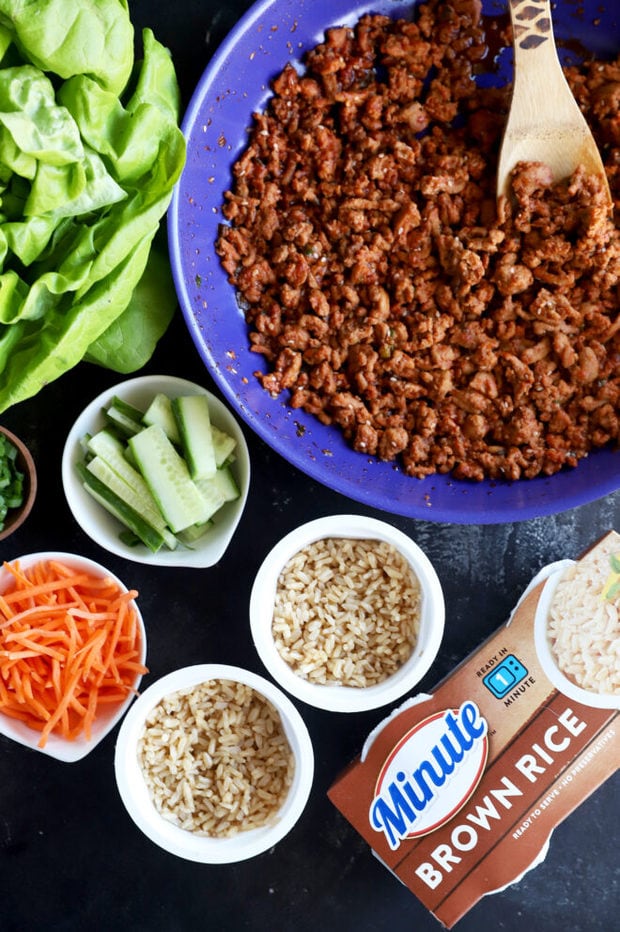 Overhead photo of ingredients for the lettuce wraps