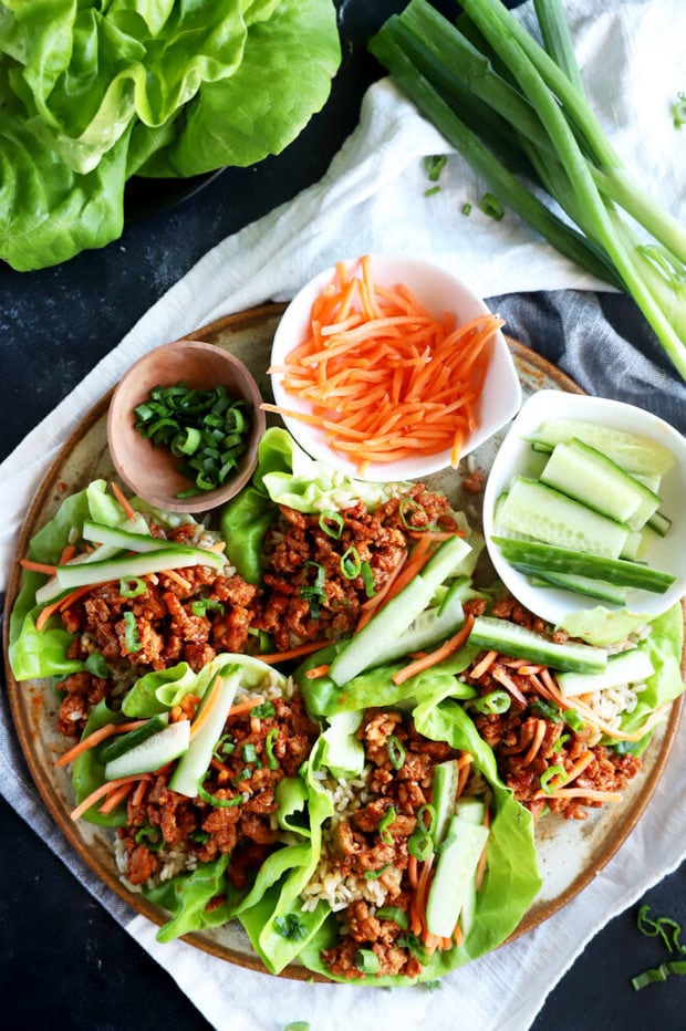 Overhead image of Korean turkey wraps