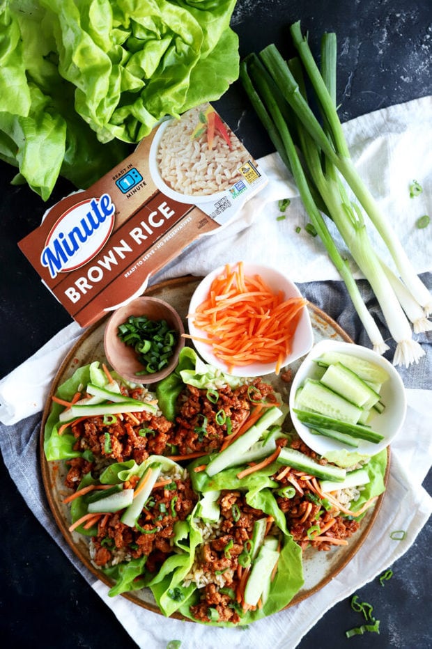 Overhead photo of ground turkey lettuce wraps