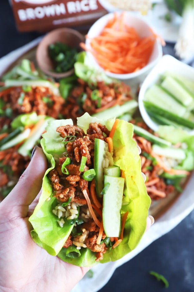 Hand holding lettuce wrap image