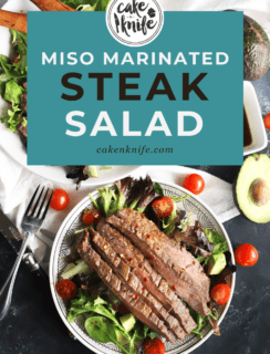 Pinterest graphic for miso marinated steak salad