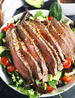 Big steak salad in a bowl photo